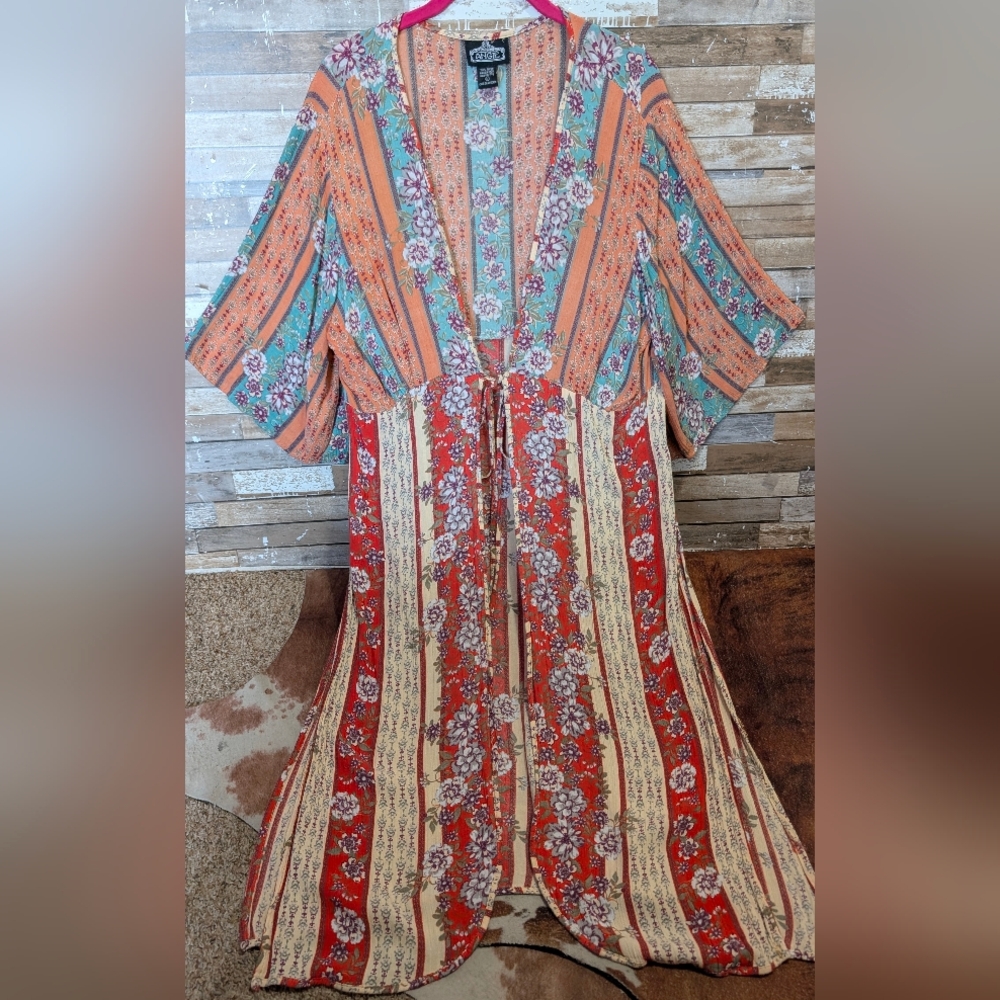 Angie Boho Floral Mixed Print Long Kimono